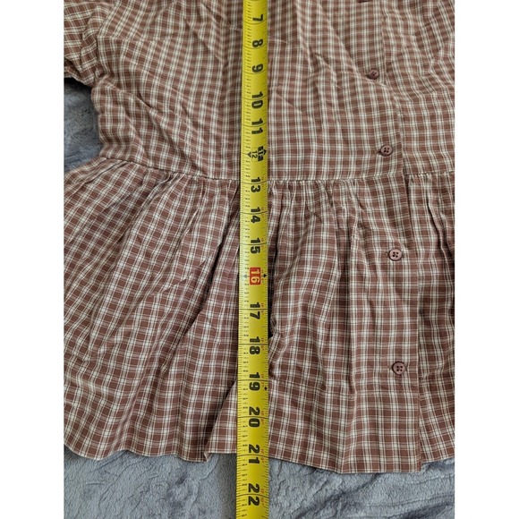 ABLE Skylar Swing Top Nutmeg 100% Cotton Gingham Button Peasant Sleeve S NEW - Picture 9 of 9